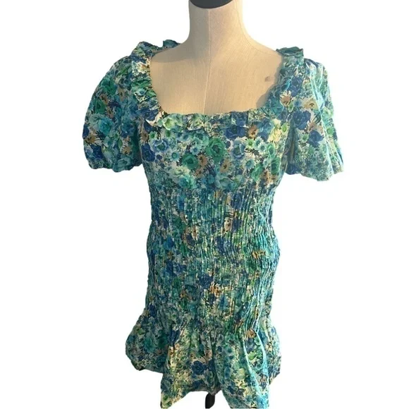 Zara Floral Green and Blue Dress - Picture 1 of 5